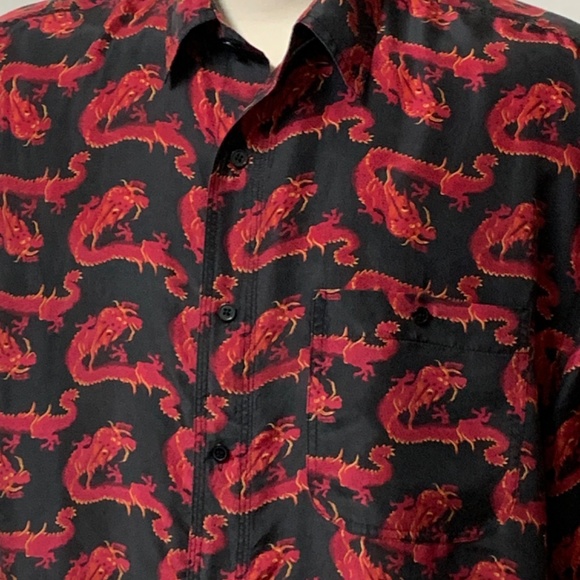 Silk Shirt XL Black RED DRAGONS Vintage - Picture 4 of 6